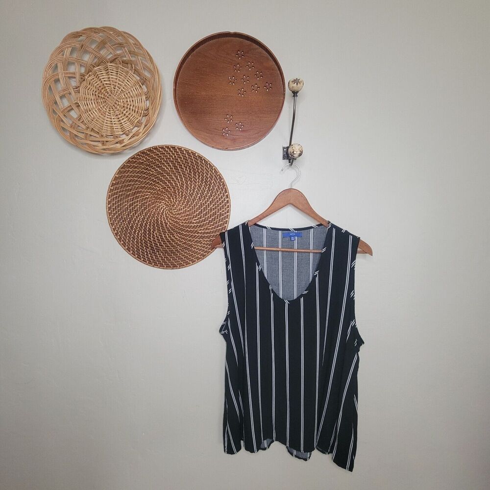 Apt 9‎ Double Pin Stripe Tank Top Black White XL